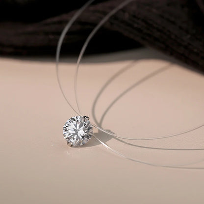 925 Silver 8mm 2ct Moissanite Pendant Necklace for Women Jewelry Adjustable Invisible Fish Line Chain Collar 1ct 0.5ct Diamond