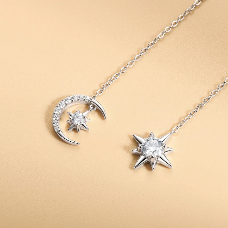 Moissanite Drop Earrings Asymmetry Star Moon Chain Ear Thread Threader 925 Sterling Silver for Women Jewelry Gift 12.5cm