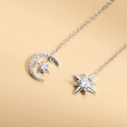 Moissanite Drop Earrings Asymmetry Star Moon Chain Ear Thread Threader 925 Sterling Silver for Women Jewelry Gift 12.5cm