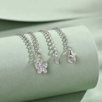 2024 Cute 925 Sterling Silver Butterfly Necklace Pave Round Moissanite Pendant Collar for Women Jewelry Wedding Anniversary Gift