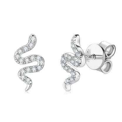 Tiny Spirit Snake Moissanite Earrings Studs Real 925 Silver for Women Men Gift 2025 Unique Animal Design Charm Jewelry GRA