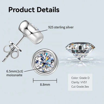Bezel 5mm 6.5mm 1CT D Color Moissanite Earrings 925 Sterling Silver Plated K Gold Earrings for Men Women Gift Valentine's