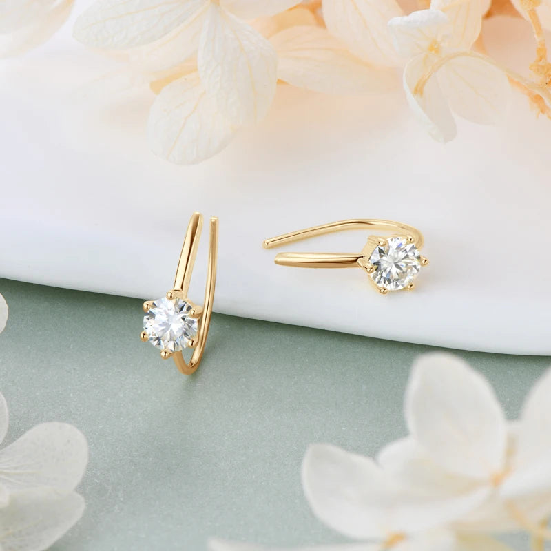 5mm Moissanite Open Hoops U Shape 3 Stone Earrings 925 Sterling Silver Piercing Ear Earring Gift for Women Jewelry Wedding