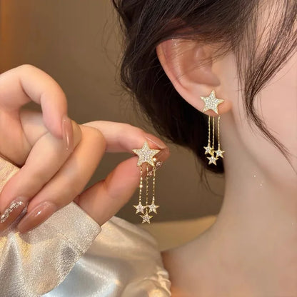 Long Tassel Star Moissanite Pendant Earrings for Women S925 Silver Chain Dangle Drop Earrings Studs GRA Certified Jewelry