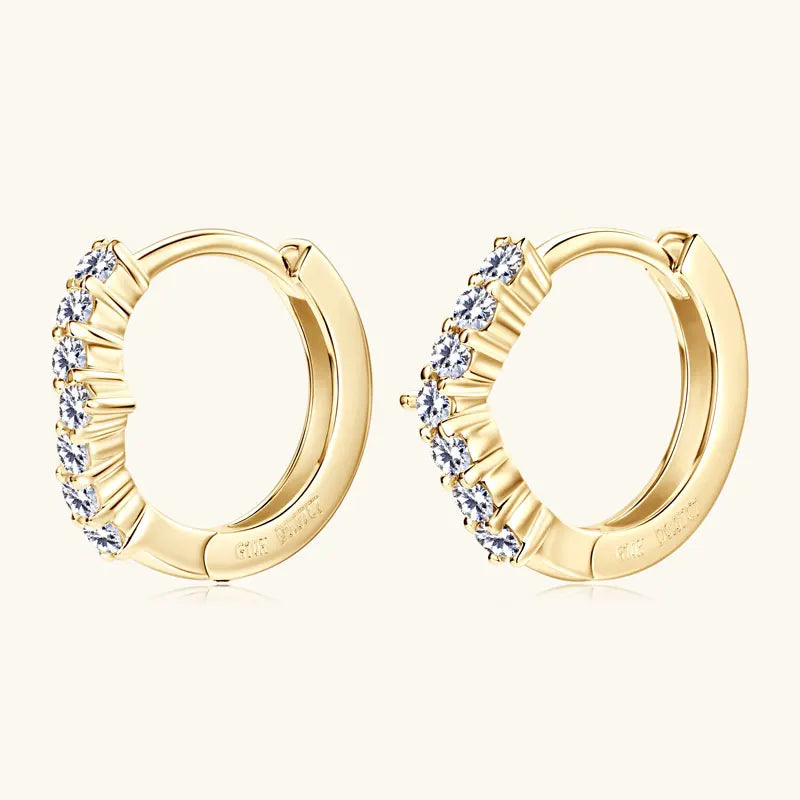 Real 10K Gold Earrings 1.3mm D Moissanite Mini Hoops Huggie Earrings for Women Yellow Gold Anniversary Wedding Certified Jewelry