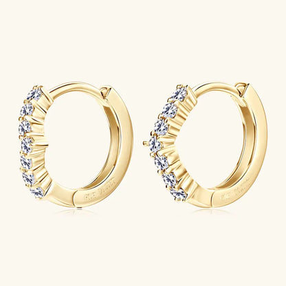 Real 10K Gold Earrings 1.3mm D Moissanite Mini Hoops Huggie Earrings for Women Yellow Gold Anniversary Wedding Certified Jewelry