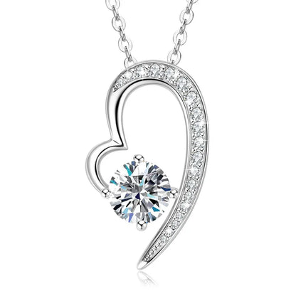 Real 925 Silver Heart Pendant Necklace Moissanite 1CT 6.5mm S925 Chain for Women Lover Girl Christmas Valentine's Day Gift