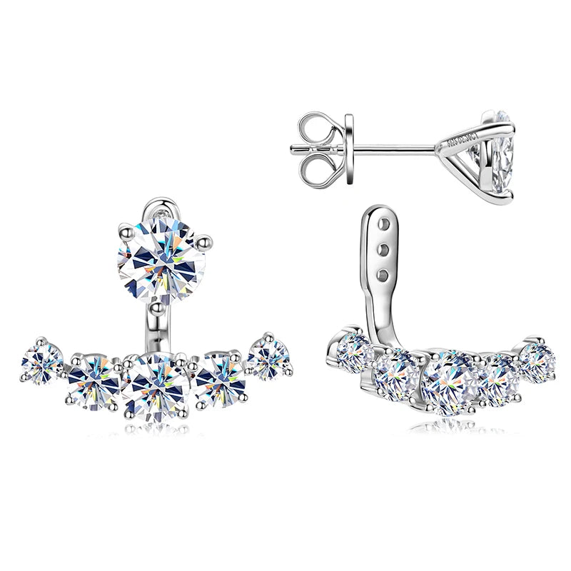 Real D2.30CT All Moissanite Earrings Ear Jacket Studs for Women 925 Silver GRA Certified Christmas Gift Dual Use Earrings
