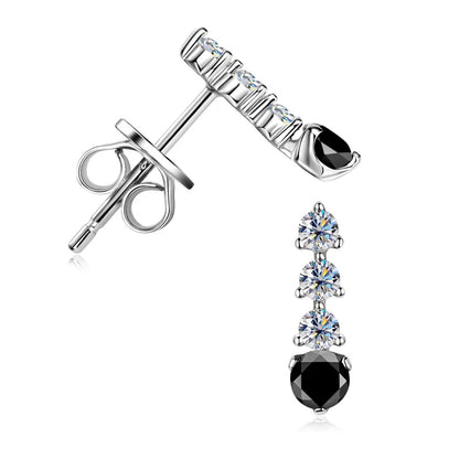 0.38CTTW. Black &White Moissanite Drop Stud Earrings for Women Real 925 Silver Anti-allergy Fine Jewelry Gifts 2025 New