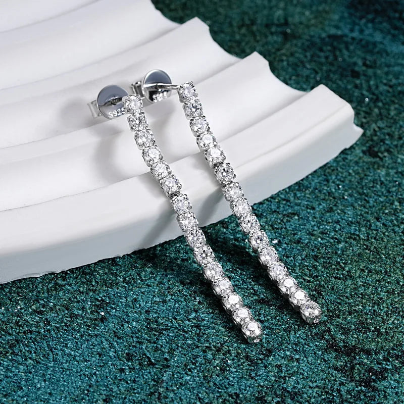 Real 925 Silver Long Drop Tennis Earrings for Women 2.5MM D-E Moissanite Dangle Earrings Stud Luxury Jewelry Party Wedding Gift