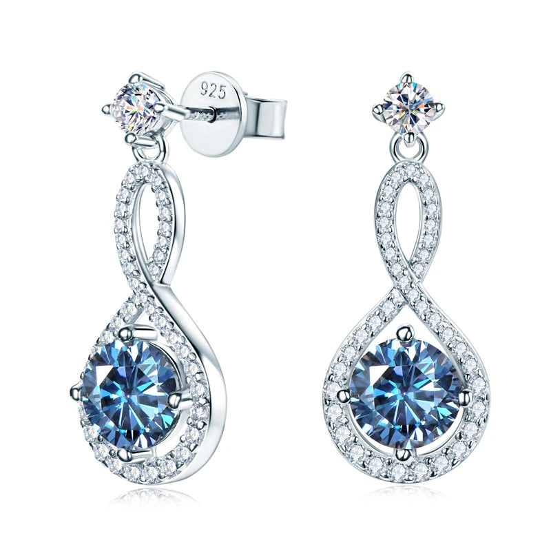 1ct Infinite White/Blue Moissanite Drop Dangle Earrings 925 Silver for Women Piercing Ear Studs Engagement Wedding Jewelry
