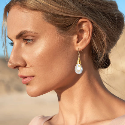 Natural Large Baroque Pearl Drop Earrings 925 Silver Handmade Wire Wrap Bulb Hook Earrings for Women Wedding Party Jewelry