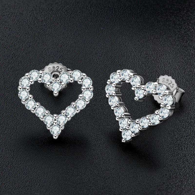 D Color Moissanite Love Heart Jewelry Sets for Women 925 Silver Stud Earrings Pendant Necklace 2 In 1 Set Anniversary Gift