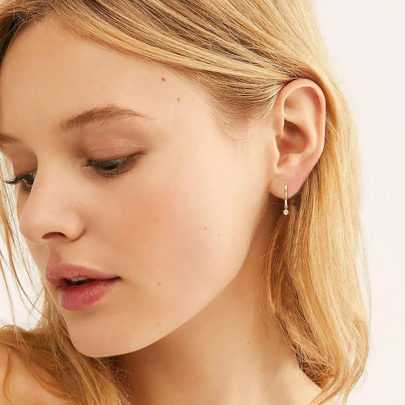 Bezel 2mm Moissanite Drop Studs Earrings 925 Silver C-shaped Earrings Cuff for Women Girl Simple Daily Ear Jewelry Gifts