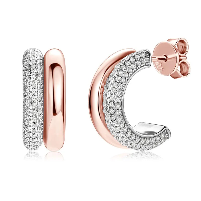 2024 Pave Moissanite Piercing Stud Earrings 925 Silver for Women Gifts Personality Punk C-shaped Earring Double Open Hoops GRA