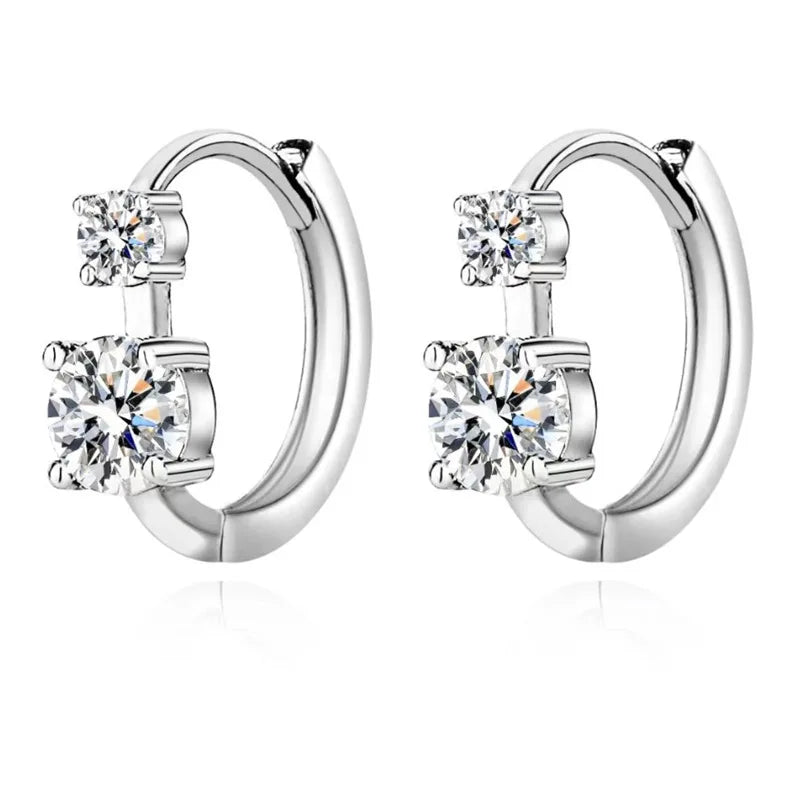 6.5mm&4mm Double Moissanites Hoop Earrings with GRA Certificate for Women Gold Plated Real 925 Silver Wedding Jewelry Gift