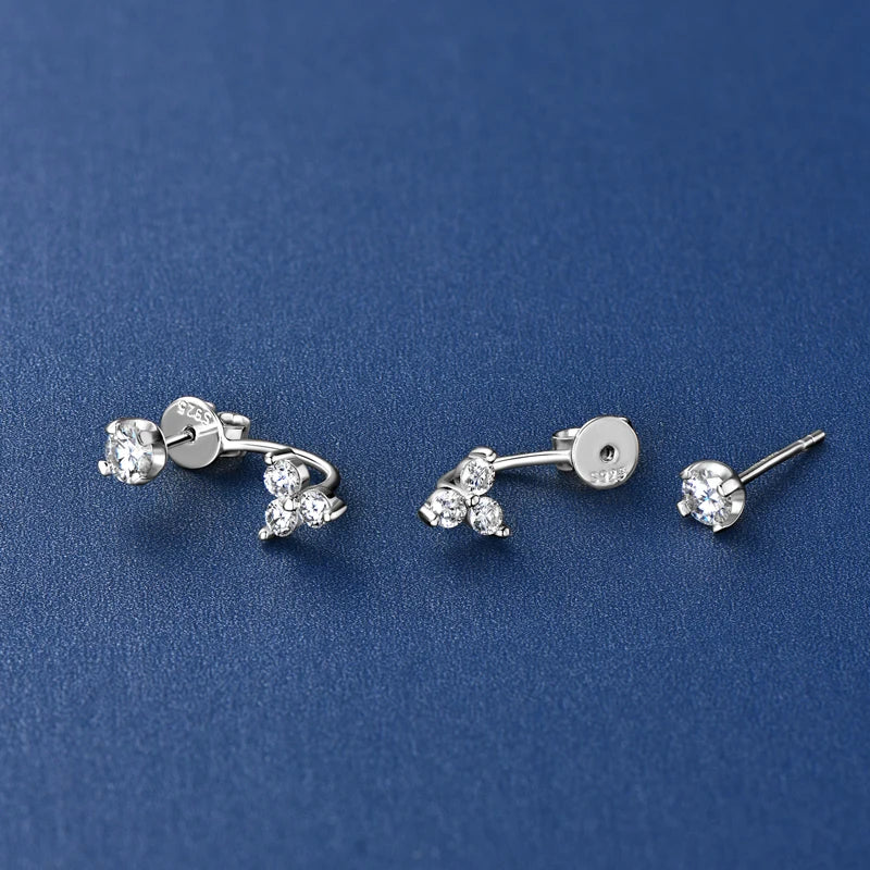 Dual Purpose  Flower D Moissanite Drop Stud Earrings Real 925 Silver Front and Back Piercing Ear Jacket for Women Jewelry Gift