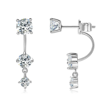 2.0cttw Moissanite Stud Earrings Jacket Real 925 Silver Plated Gold 3 Stones Drop Earrings for Women Jewelry 2025 New Gift