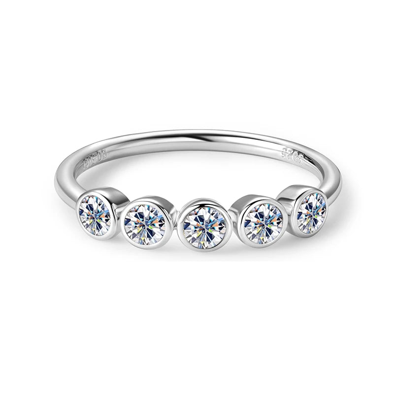 925 Sterling Silver 3mm D-E Moissanite Rings for Women Fashion Five Stones Ring Daily Wear Finger Band Fine Jewelry Gifts