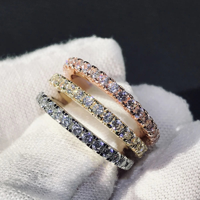 Full Eternity Bridal Ring 1.4mm Simulated Diamond Band Engagement Wedding Ring Sterling Silver 925 Jewelry for Women Men