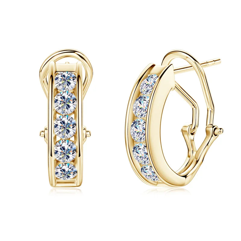 3mm 1.0CTW. Moissanite Hoop Earrings for Women 2024 18k Gold Plated 925 Silver Clip Earrings Trendy Wedding Christmas Gift