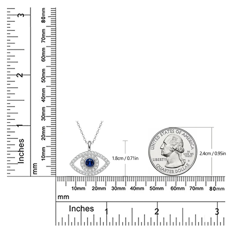 4mm Round Cubic Zirconia Blue Gemstone Evil Eye Pendant Necklace 100% Real 925 Silver for Women Charm Fine Jewelry 45+5cm