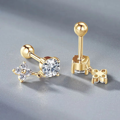 Pure Gold Earrings Lucky Clover Flower Moissanite Drop Stud Earrings 10K for Women Charm Wedding Jewelry & GRA Certificate