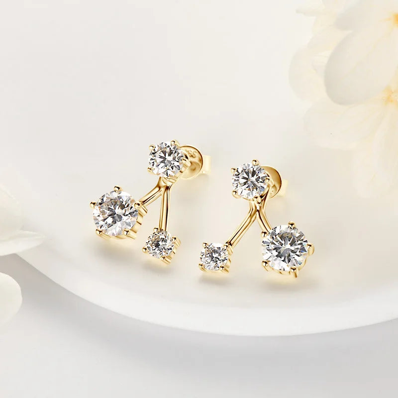 2024 New D1.80CT Moissanite Stud Earrings Three Stones Ear Jacket for Women 925 Sterling Silver Earring Dual Use Jewelry Gift
