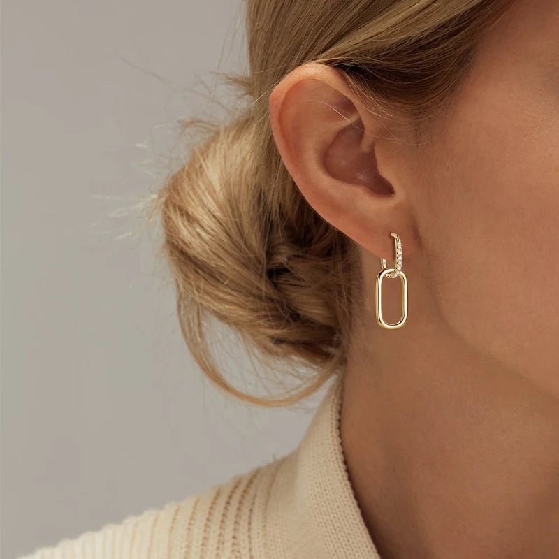 Convertible Paperclip Link Hoop Earring 925 Sterling Silver Round Moissanite Earrings Jewelry for Women Gift Wedding Party