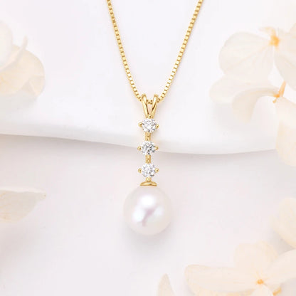 Natural Freshwater Pearl Moissanite Pendant Necklace Real Silver 925 Wedding Engagement Fine Jewelry for Women Gift 45+5cm
