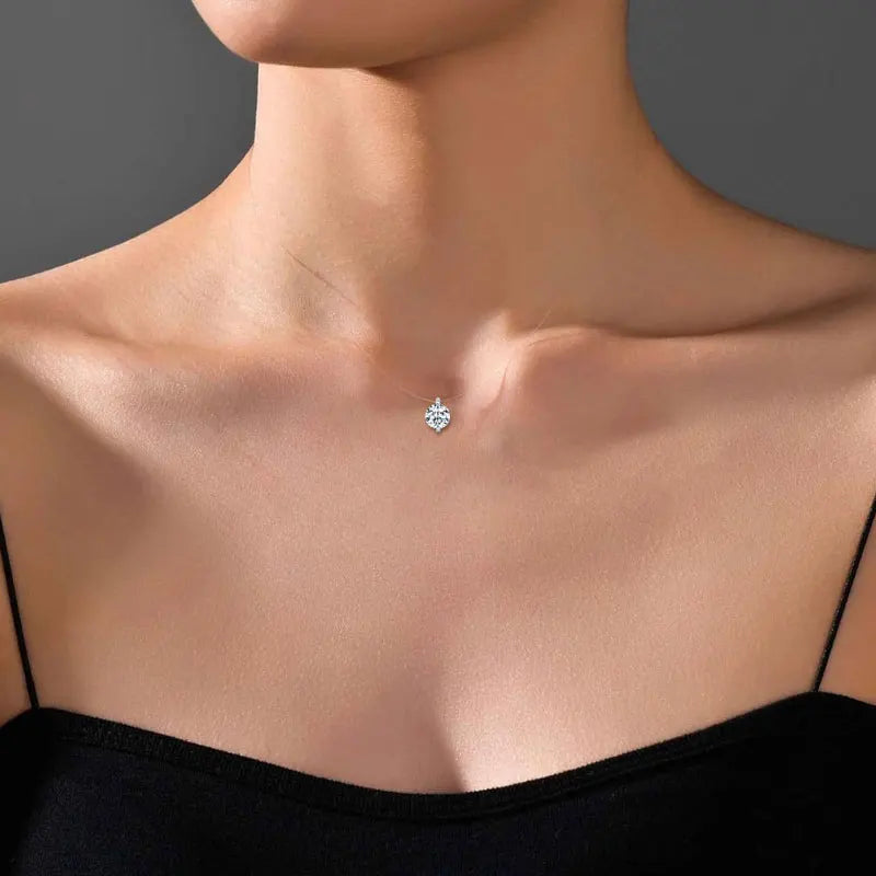 2ct 1ct 0.5ct D Moissanite Pendant Necklaces for Women 925 Silver Adjustable Invisible Fish Line Chain Choker Gift 6.5-8mm