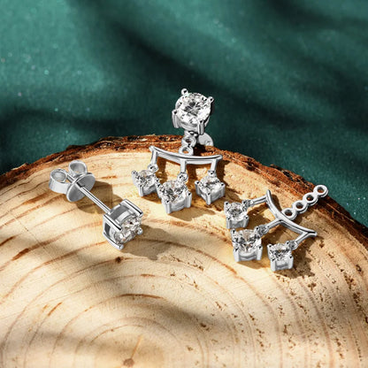 2024 Trendy 1cttw 5mm Moissanite Drop Stud Earrings for Women 925 Silver Dual Use Earrings Jacket GRA Certified Christmas Gift