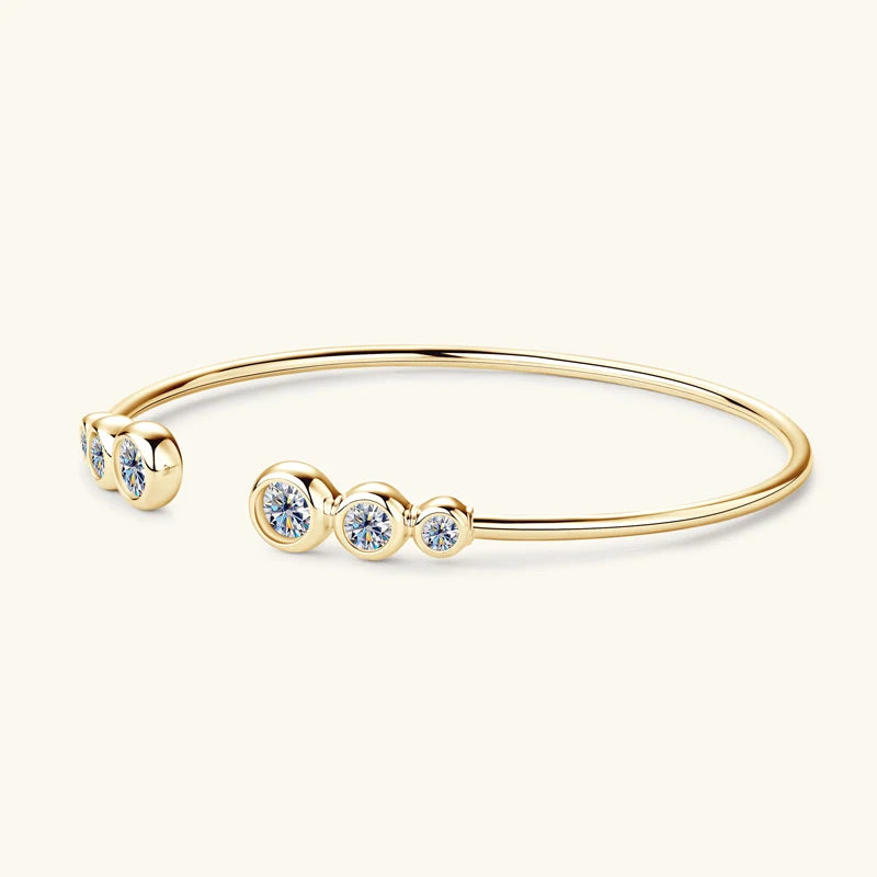 Simple Open Ended Bracelets Cuff Silver 925 D Color Moissanite Bracelet Bangle for Women Luxury Gold Plated Charm Jewelry