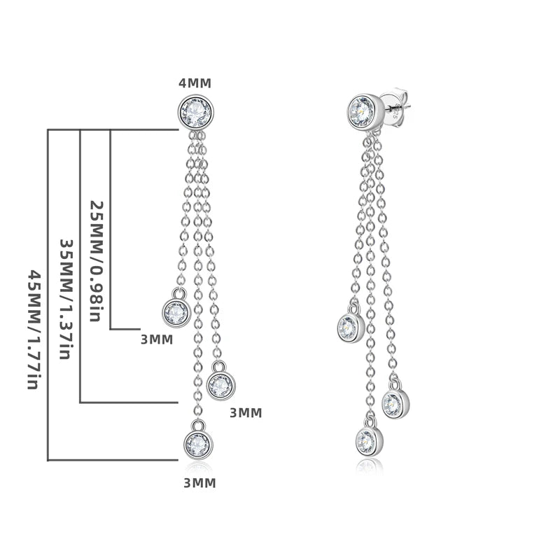 All Moissanite Drop Earrings Detachable Double Chain Hanging Stud Earring Silver 925 for Women Party Wedding Daily Jewelry