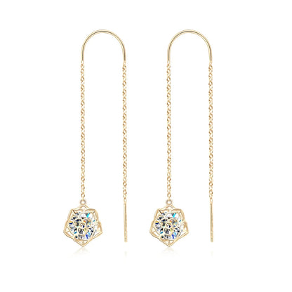 Elegant Drop Ear Line Long Hanging Tassel Earrings for Women 925 Sterling Silver Rose Flower Certified Moissanite Jewelry