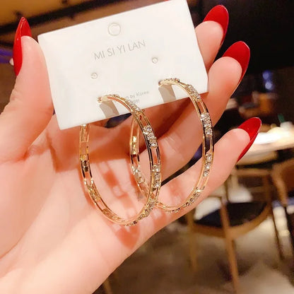 Trendy 2.16CTW. 2.3mm Moissanite Hoop Earrings for Women 925 Silver Fashion Big Larger Circle Earrings Fine Jewelry Gifts
