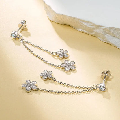 4mm D Moissanite Drop Earrings for Women S925 Silver Chain Star Flowers Pendant Stud Earrings Daily Wear Wedding Jewelry