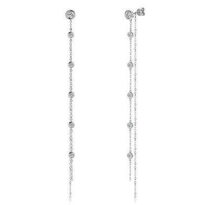 925 Silver 5mm 3mm Moissanite Earrings 10-11.5cm Long Tassel Double Chains Drop Earring for Women Valentine Jewelry Gifts