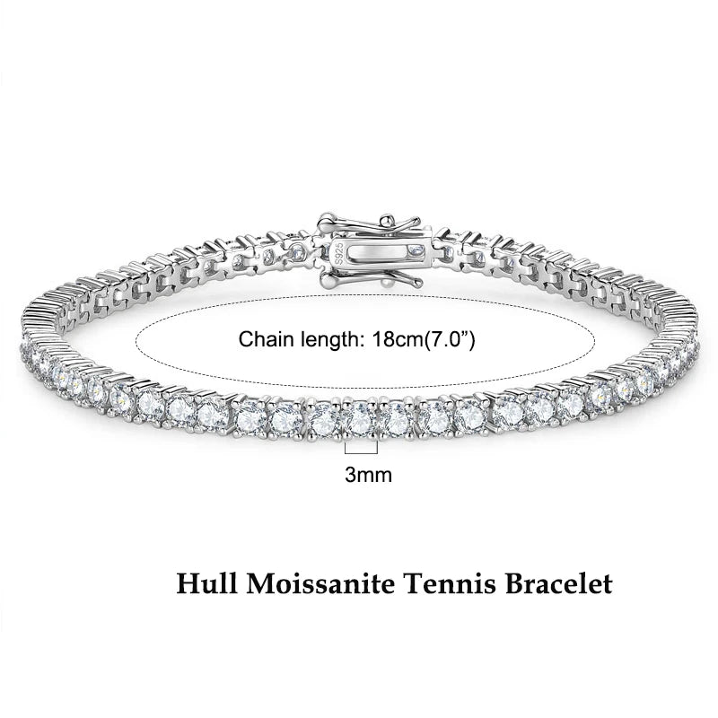 3mm D VVS1 Full Moissanite Tennis Bracelets for Women Men Couples Real 925 Sterling Silver Bracelet 14K Gold Plated Gifts