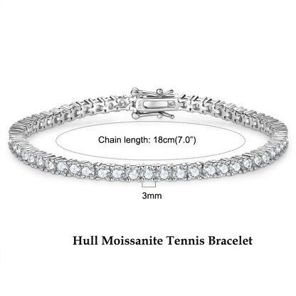 3mm D VVS1 Full Moissanite Tennis Bracelets for Women Men Couples Real 925 Sterling Silver Bracelet 14K Gold Plated Gifts