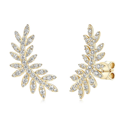 Leaf-Shaped Stud Earrings Climber 925 Sterling Silver D Color Moissanite Earrings for Women Wedding Party Jewelry Valentine Gift