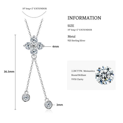 D1.40CT Moissanite Four Leaf Clover Pendant Necklace 100% 925 Silver Long Tassel Hanging Necklaces for Woman Charm Jewelry Gift