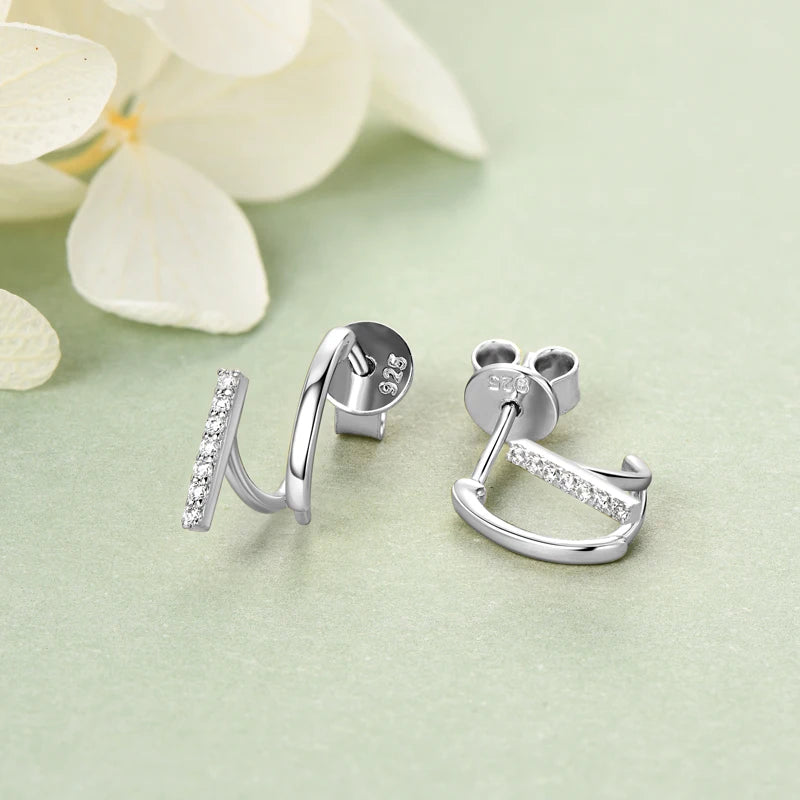 925 Sterling Silver Irregular Stud Earrings Cuff for Women Moissanite Diamond Parallel Lines Earrrings 2024 Trend Jewelry