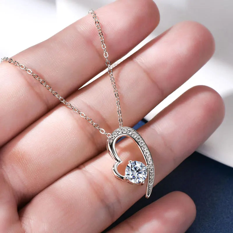 Real 925 Silver Heart Pendant Necklace Moissanite 1CT 6.5mm S925 Chain for Women Lover Girl Christmas Valentine's Day Gift