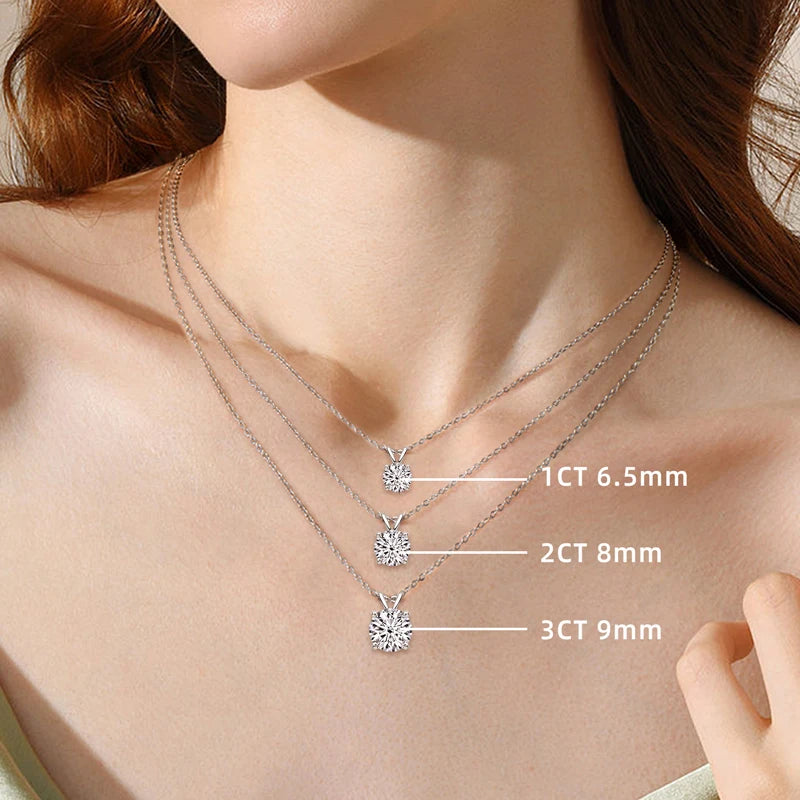 Rose Gold Plated Moissanite Pendant Necklace 6.5mm(1.0ct ) Sparking D Color Diamond Real 925 Silver Jewelry for Women Gift