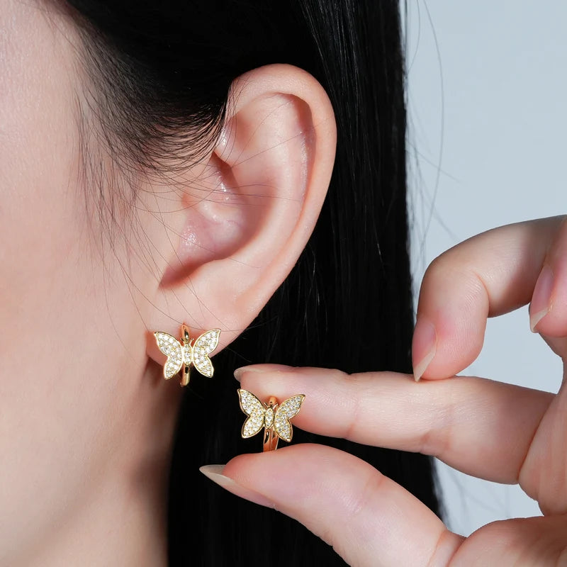 2024 Cute Butterfly Hoop Earrings for Women 925 Sterling Silver Delicate Moissanite Earrings Small Hoops Fine Jewelry Gift