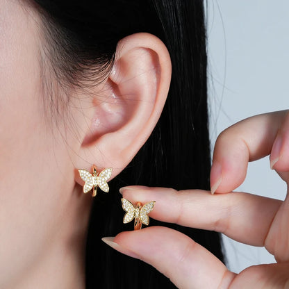 2024 Cute Butterfly Hoop Earrings for Women 925 Sterling Silver Delicate Moissanite Earrings Small Hoops Fine Jewelry Gift