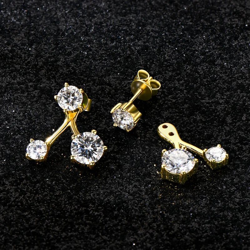 Trendy Dual Use Earrings Jackets 925 Sterling Silver D Color Moissanite Ear Jacket Studs for Women Jewelry Valentine Gifts