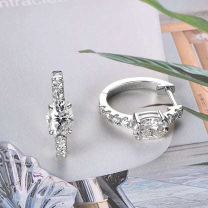 Hoop Huggie Earrings 100% 925 Sterling Silver 1.0ct Oval Cut D Color Moissanite Earrings for Women 2024 New Jewelry Gift