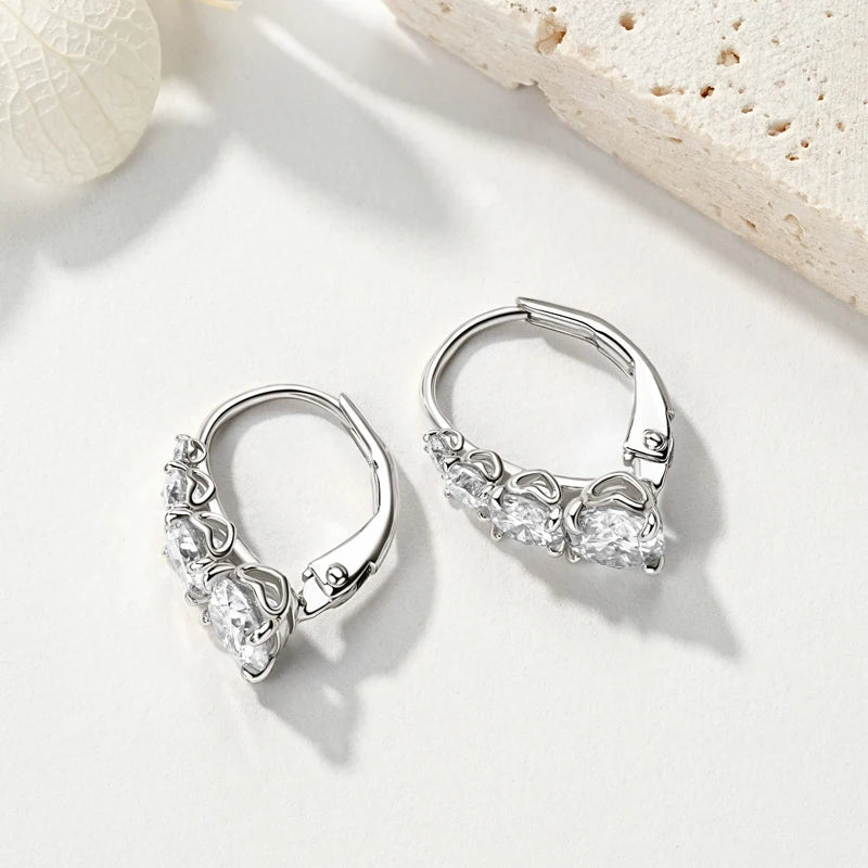 Luxury 1.86CTW 5mm Moissanite Drop Hoop Earrings for Women Real 925 Silver 4-stone Clip Earring Wedding Party Jewelry Gift